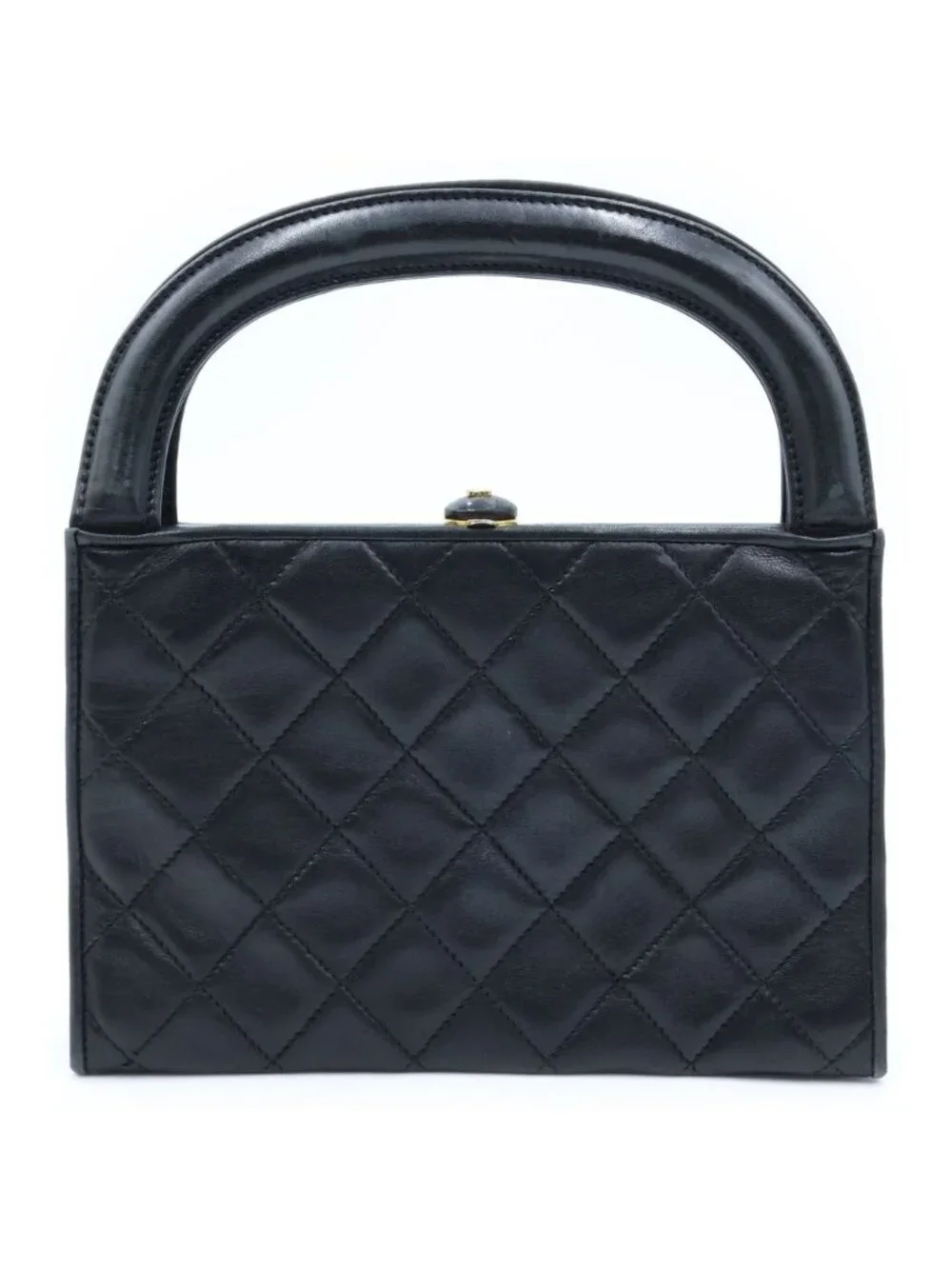 Chanel Quilted Kiss Lock Mini Bag Black Lambskin Gold